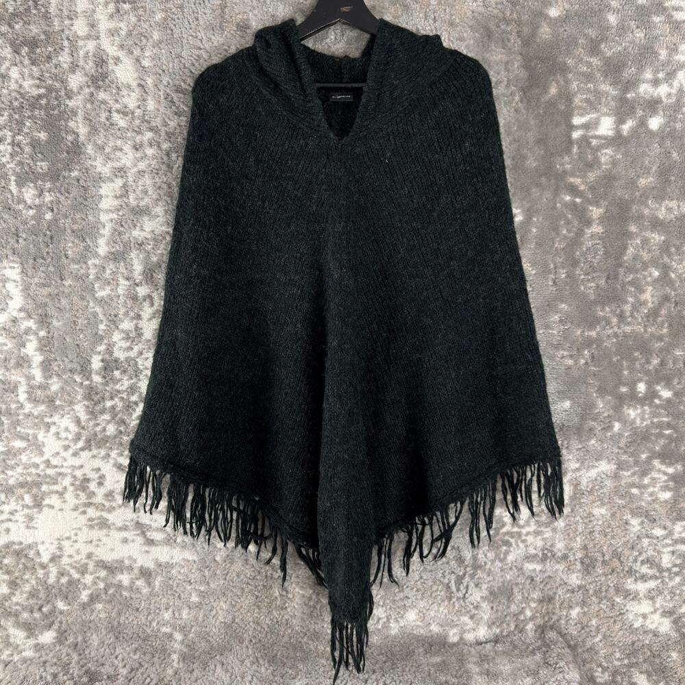 Cejon Size One Size Wool Blend Minimalist Casual Hooded Poncho Black